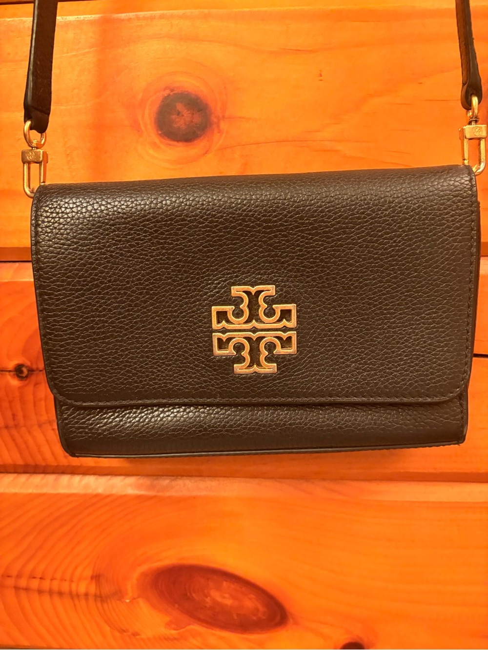 Tory Burch Black Leather Crossbody with Gold Logo
